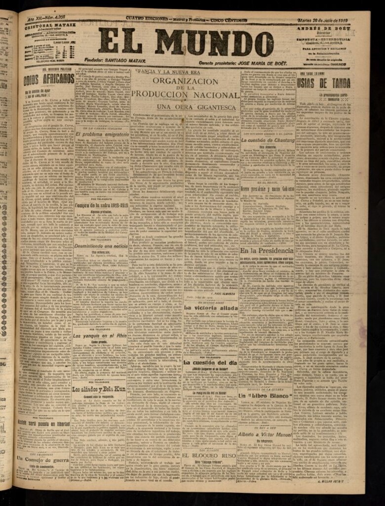 Miniatura de El Mundo del 29 de julio de 1919