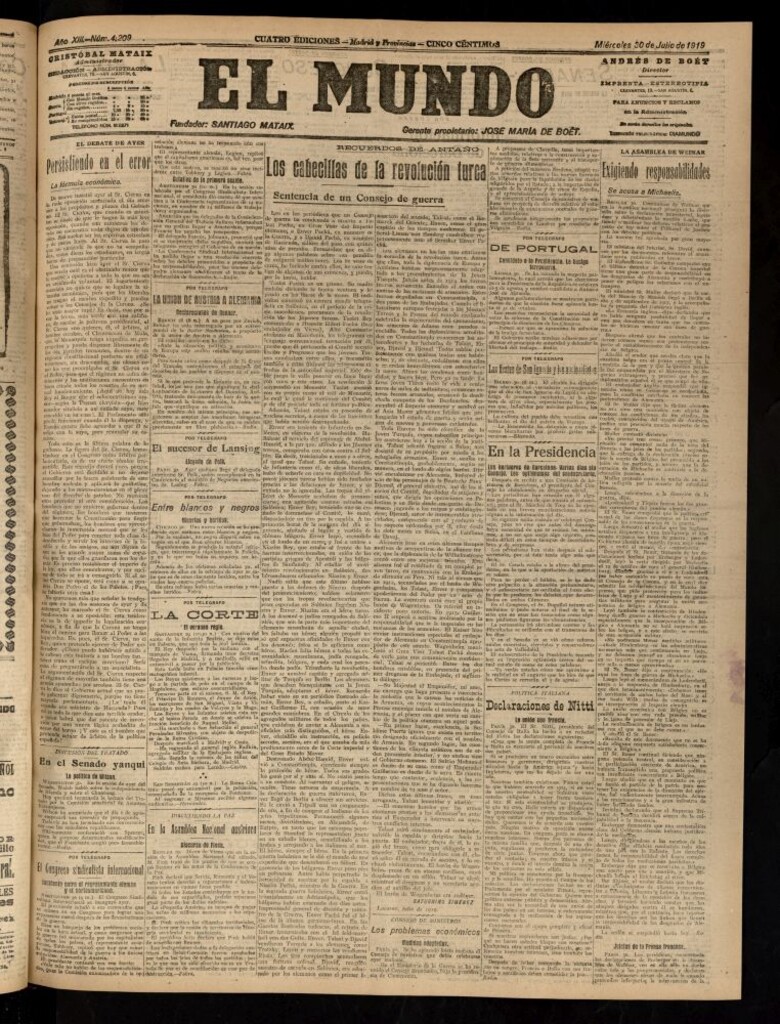 Miniatura de El Mundo del 30 de julio de 1919