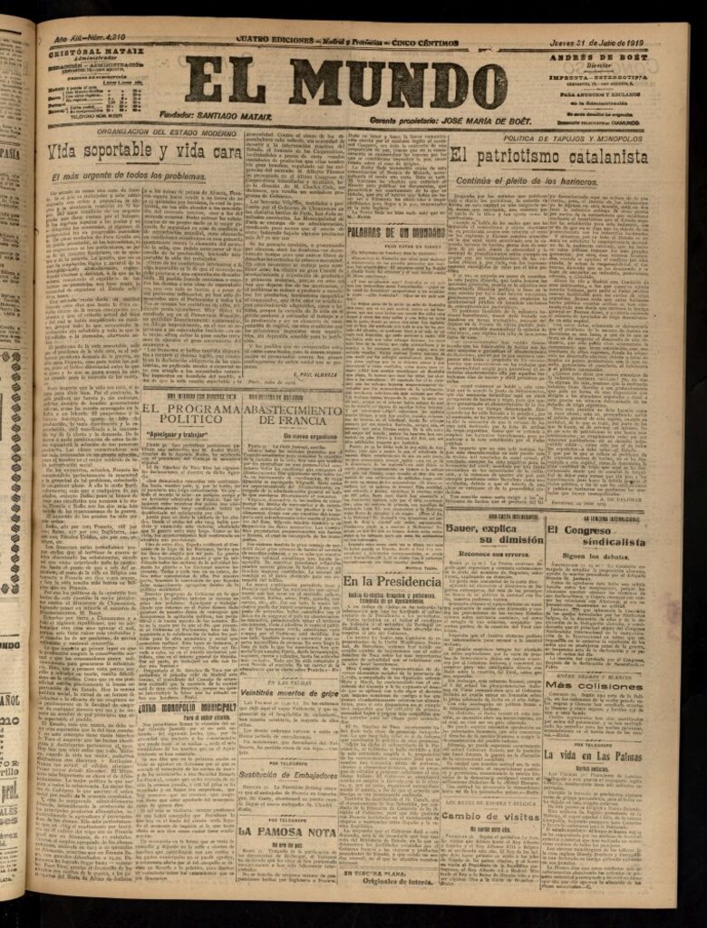 Miniatura de El Mundo del 31 de julio de 1919