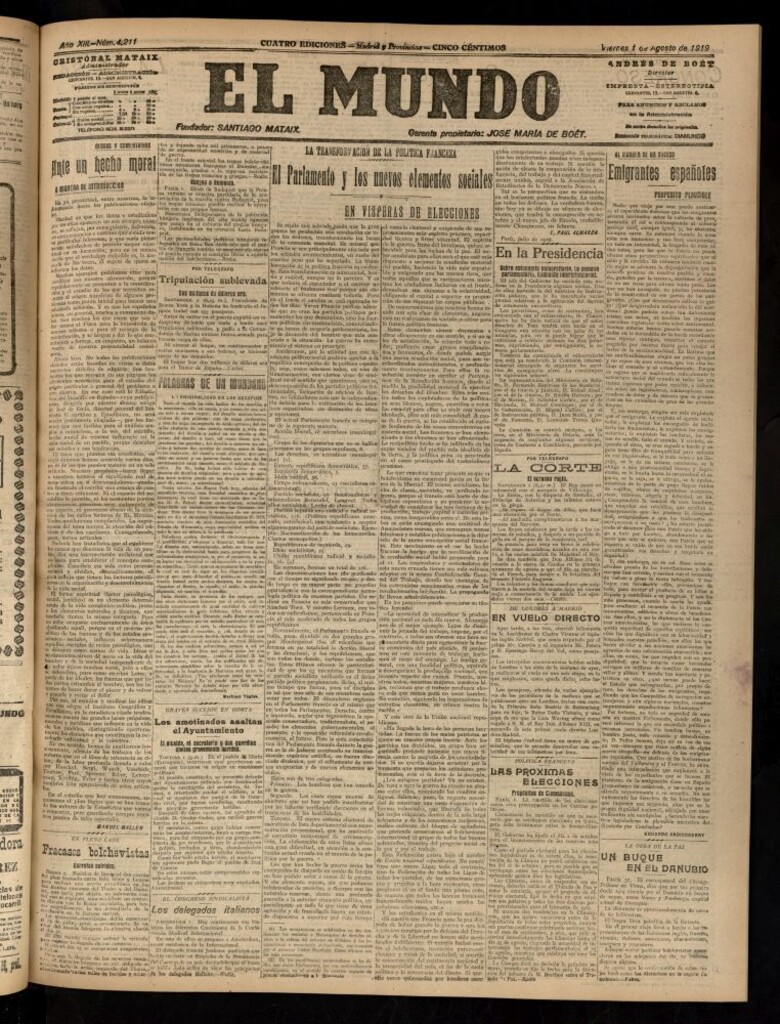 Miniatura de El Mundo del 1 de agosto de 1919