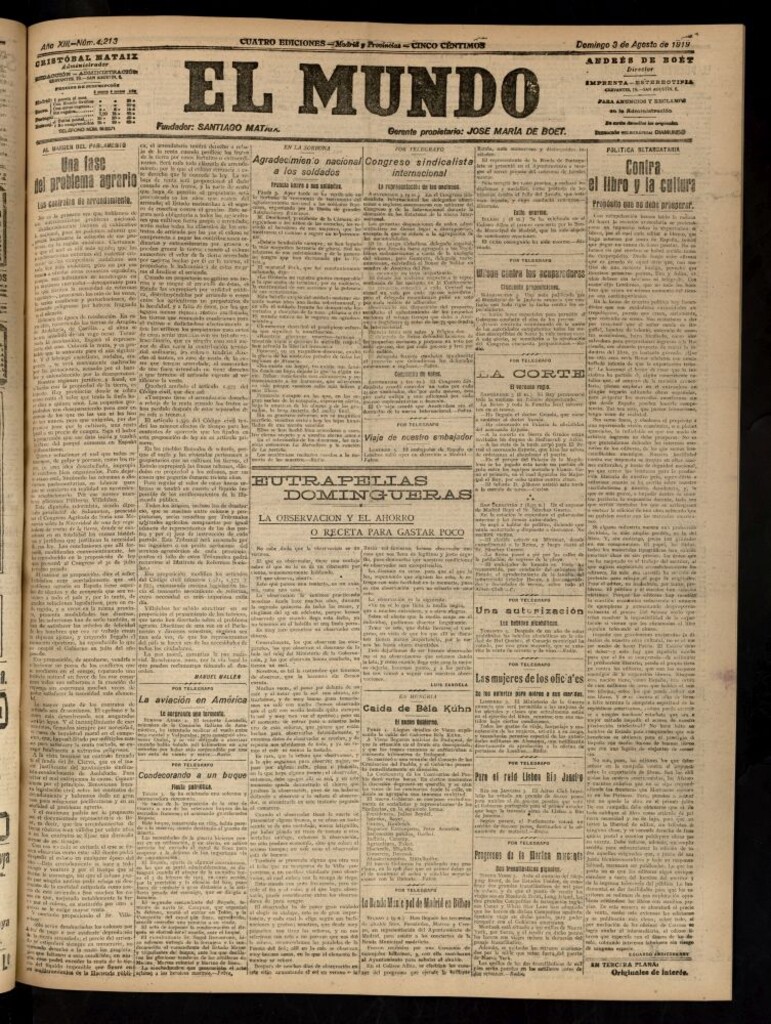 Miniatura de El Mundo del 3 de agosto de 1919