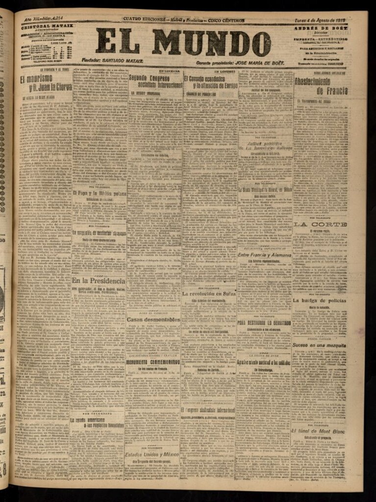 Miniatura de El Mundo del 4 de agosto de 1919