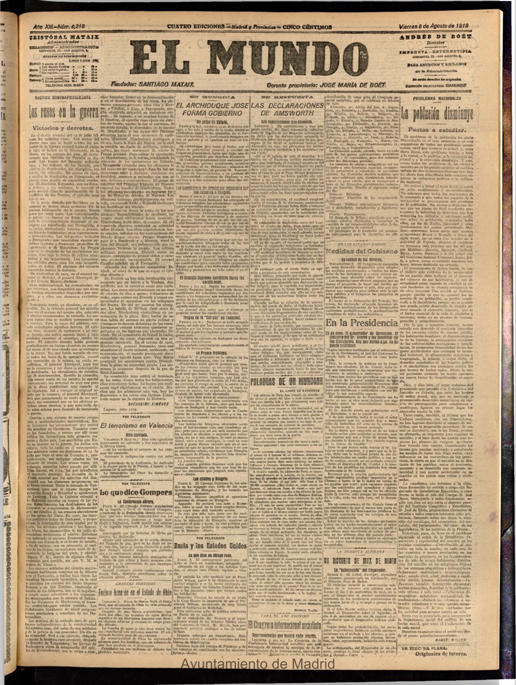 Miniatura de El Mundo del 8 de agosto de 1919