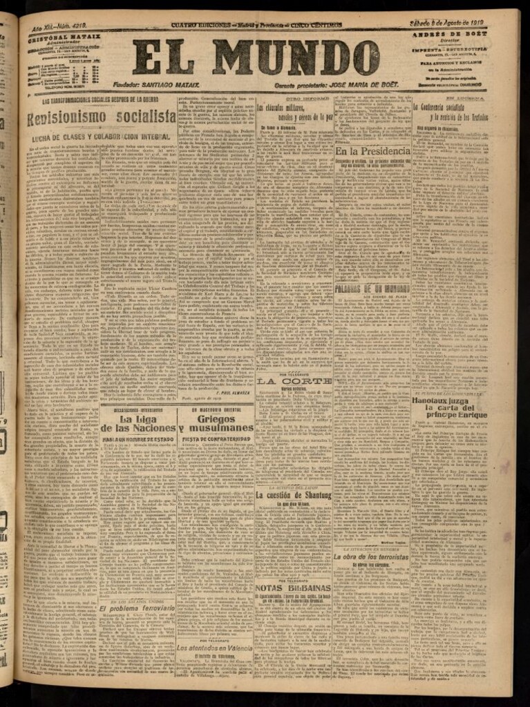 Miniatura de El Mundo del 9 de agosto de 1919