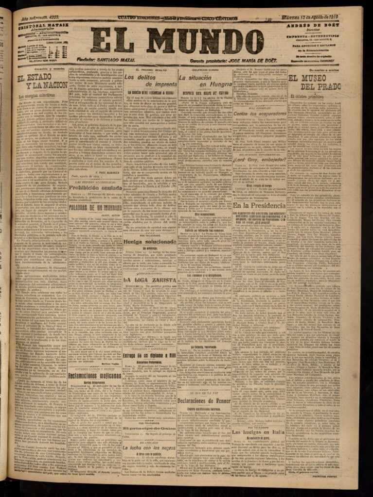 Miniatura de El Mundo del 13 de agosto de 1919