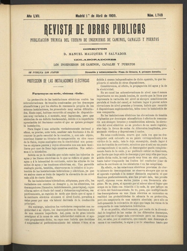 Miniatura de Revista de obras públicas del 1 de abril de 1909