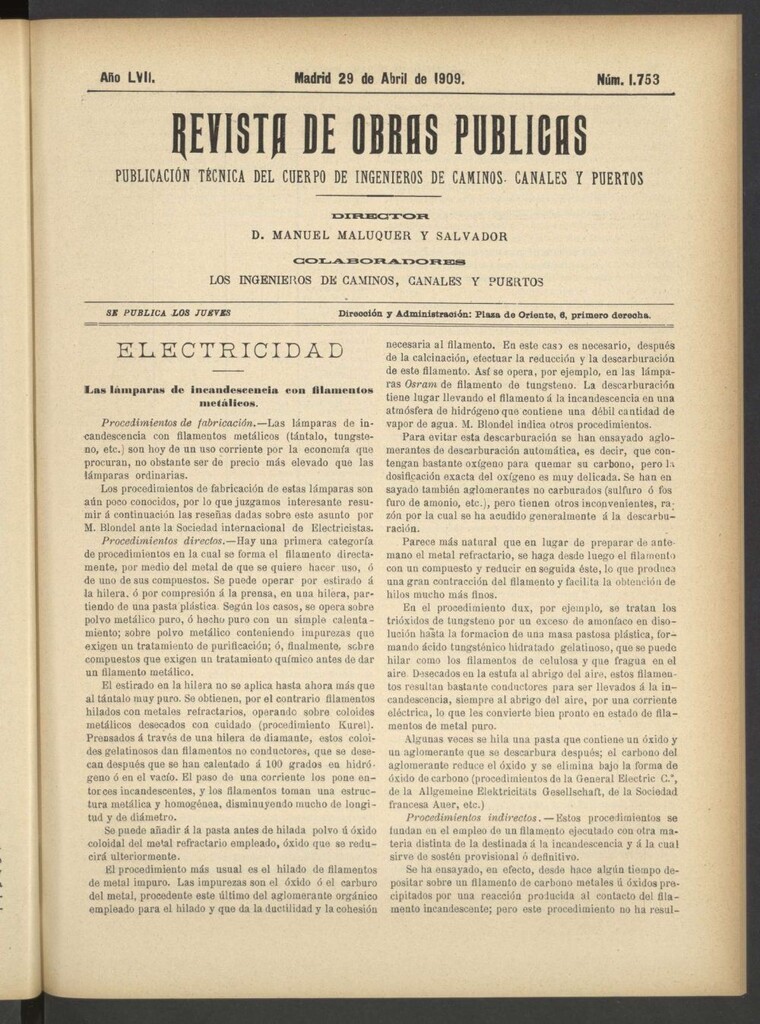 Miniatura de Revista de obras públicas del 29 de abril de 1909