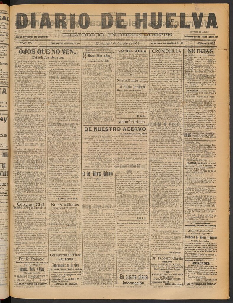 Miniatura de Diario de Huelva : periódico independiente del 8 de agosto de 1923