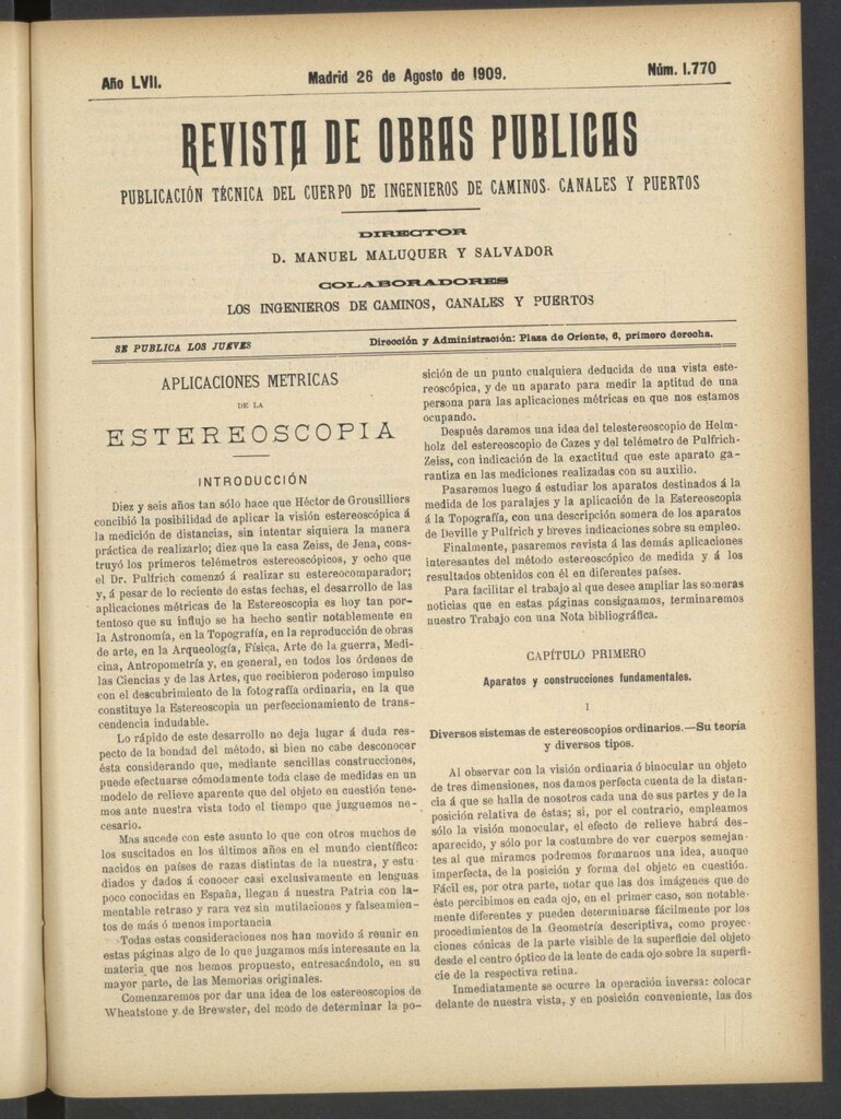 Miniatura de Revista de obras públicas del 26 de agosto de 1909