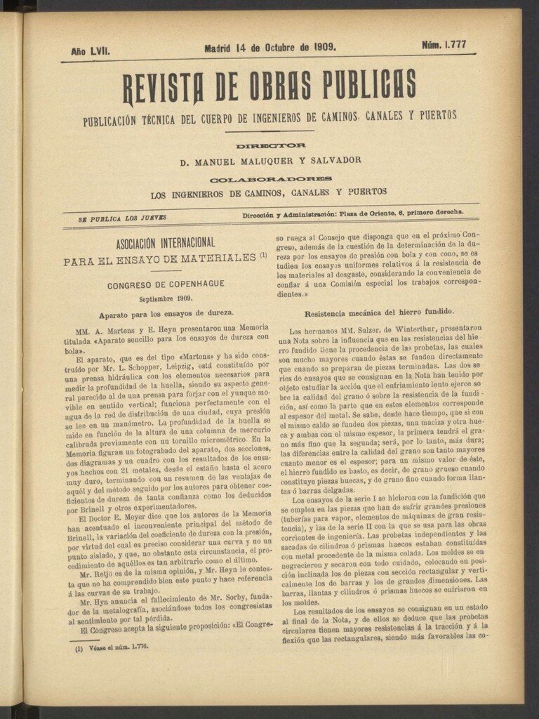 Miniatura de Revista de obras públicas del 14 de octubre de 1909