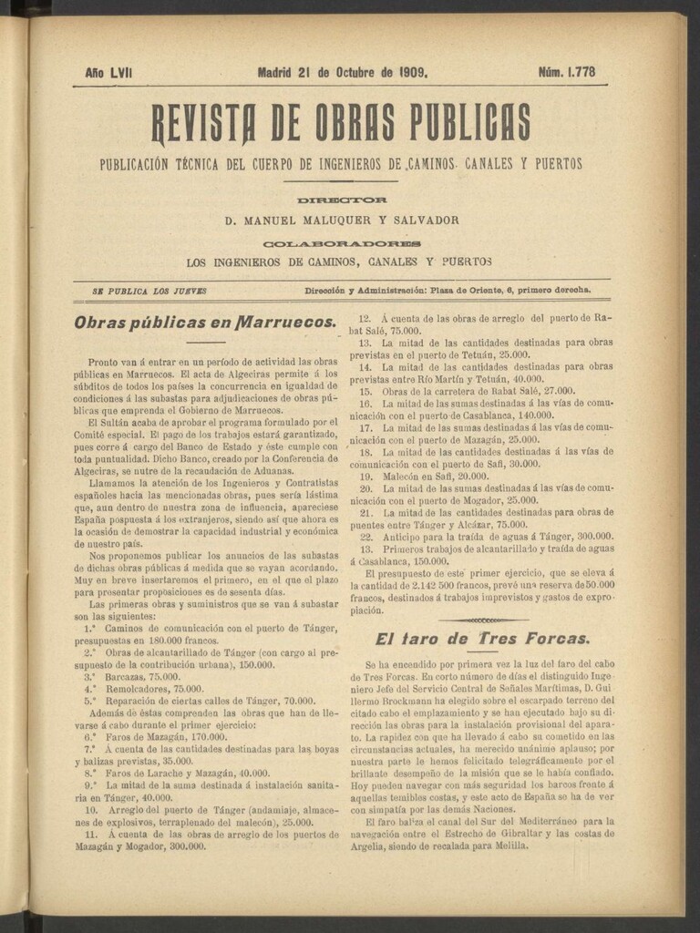 Miniatura de Revista de obras públicas del 21 de octubre de 1909