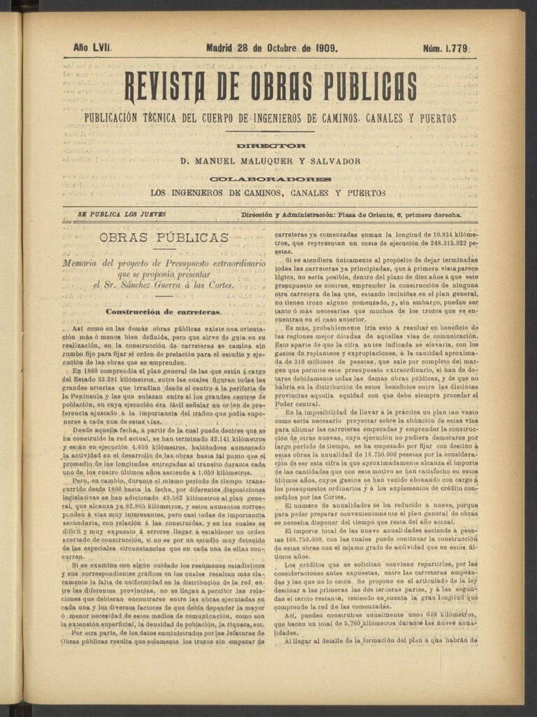 Miniatura de Revista de obras públicas del 28 de octubre de 1909