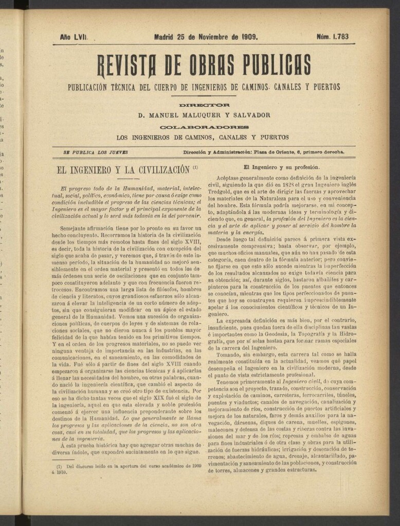 Miniatura de Revista de obras públicas del 25 de noviembre de 1909
