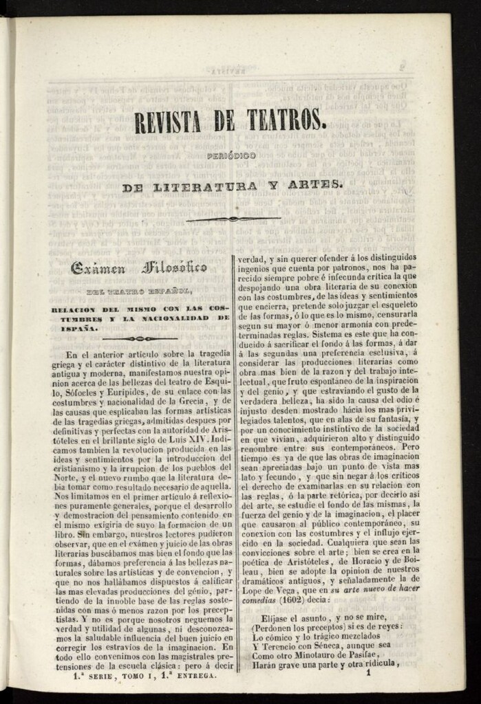 Miniatura de Revista de teatros: periodico semanal de literatura , sátira y bellas artes de 1841, 1ª serie,tomo I, 1ª entrega