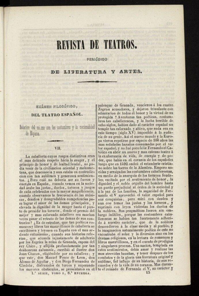 Miniatura de Revista de teatros: periodico semanal de literatura, sátira y bellas artes de 1841, 1ª serie, tomo I, 8ª entrega