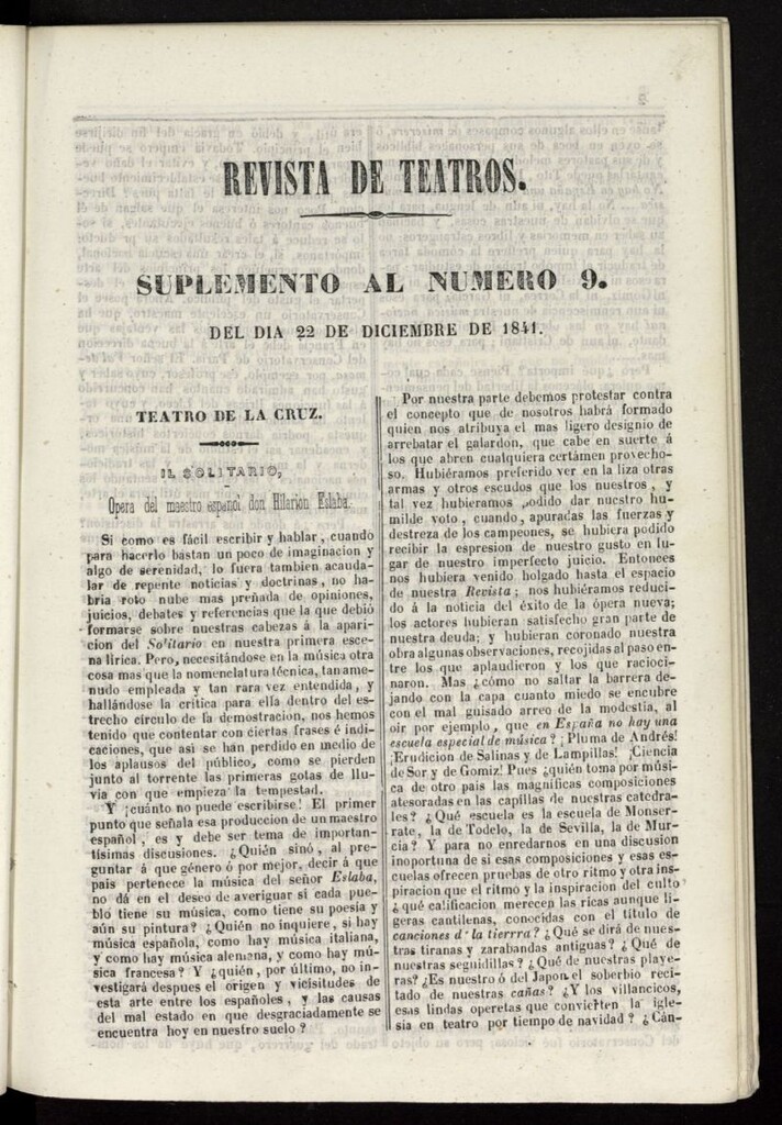Miniatura de Revista de teatros: periodico semanal de literatura, sátira y bellas artes del 22 de diciembre de 1841, suplemento al nº 9