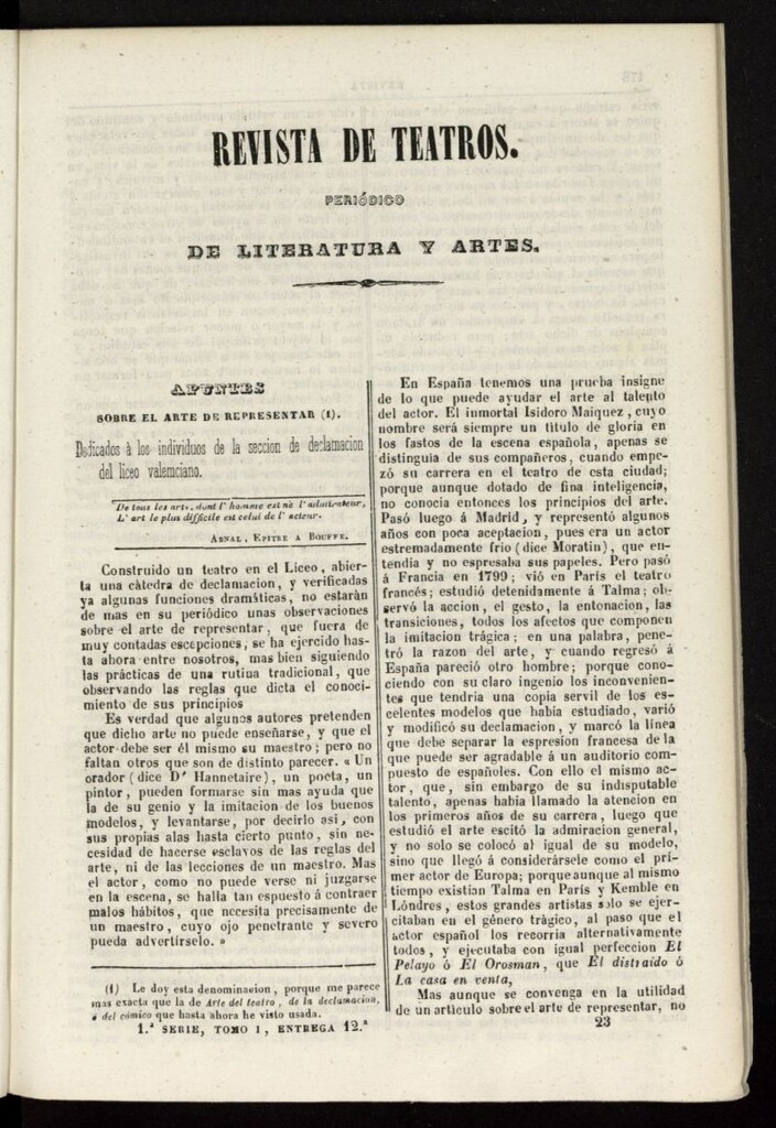 Miniatura de Revista de teatros: periodico semanal de literatura, sátira y bellas artes de 1841, 1ª serie, tomo I, 12ª entrega