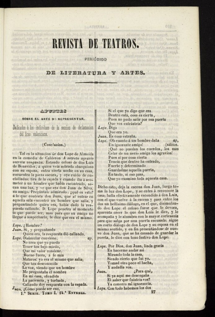 Miniatura de Revista de teatros: periodico semanal de literatura, sátira y bellas artes de 1841, 1ª serie, tomo I, 14ª entrega