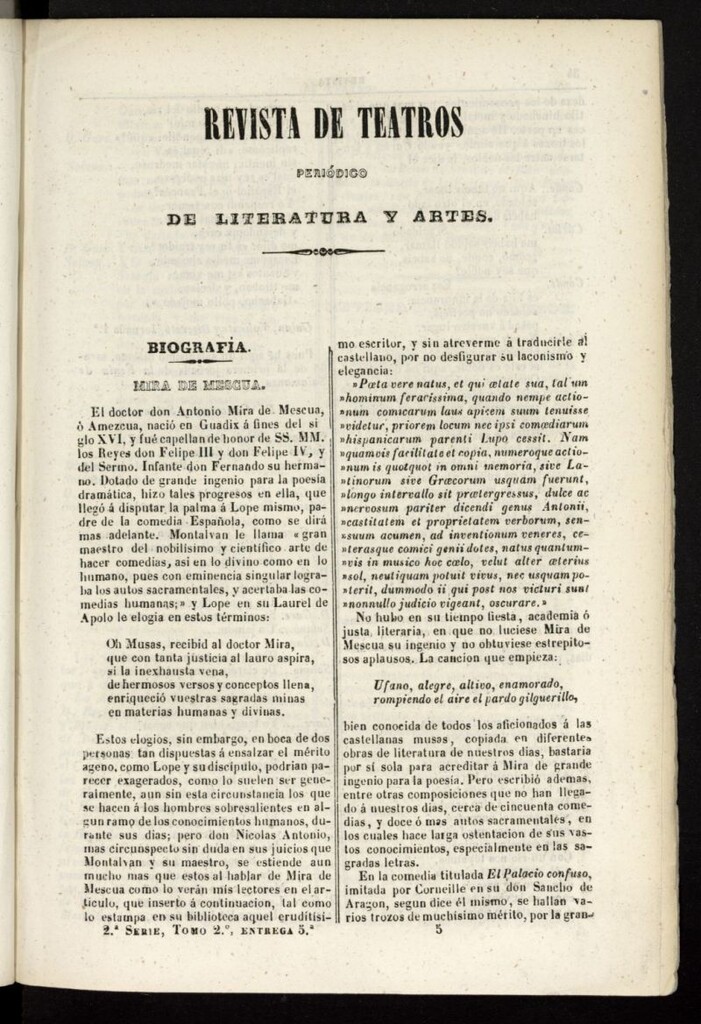 Miniatura de Revista de teatros: periodico semanal de literatura, sátira y bellas artes de 1842, 2ª serie, tomo II, 5ª entrega