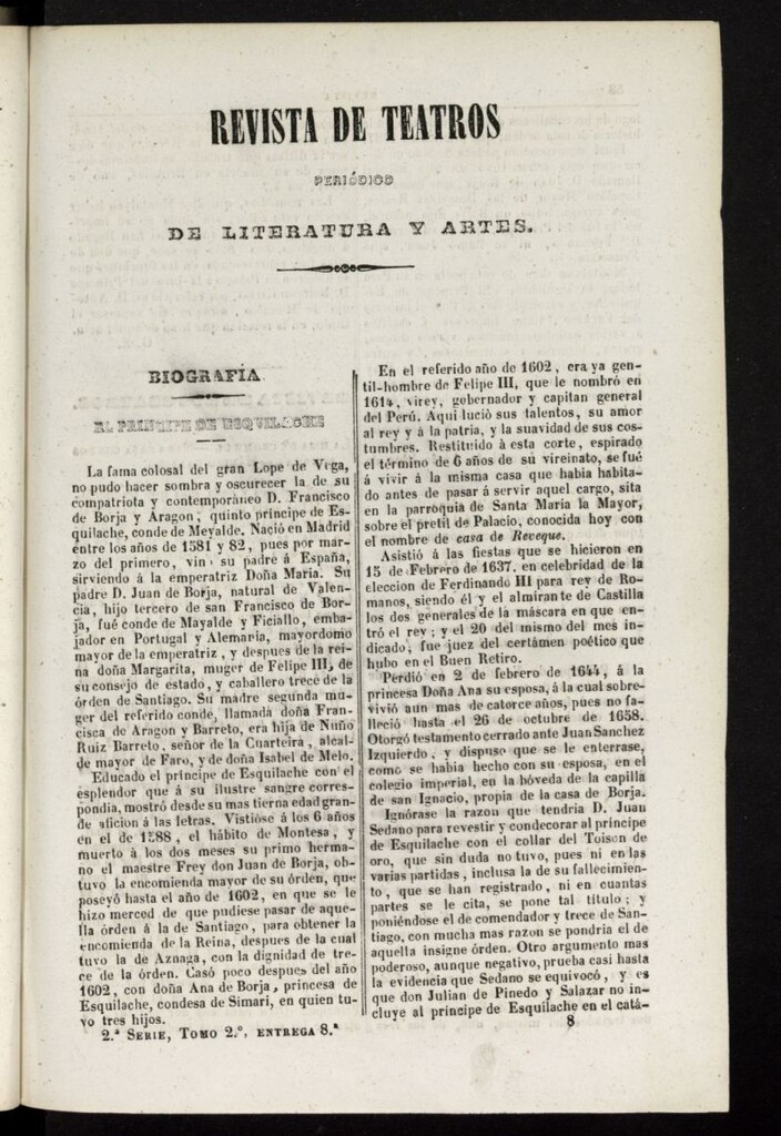 Miniatura de Revista de teatros: periodico semanal de literatura, sátira y bellas artes de 1842, 2ª serie, tomo II, 8ª entrega
