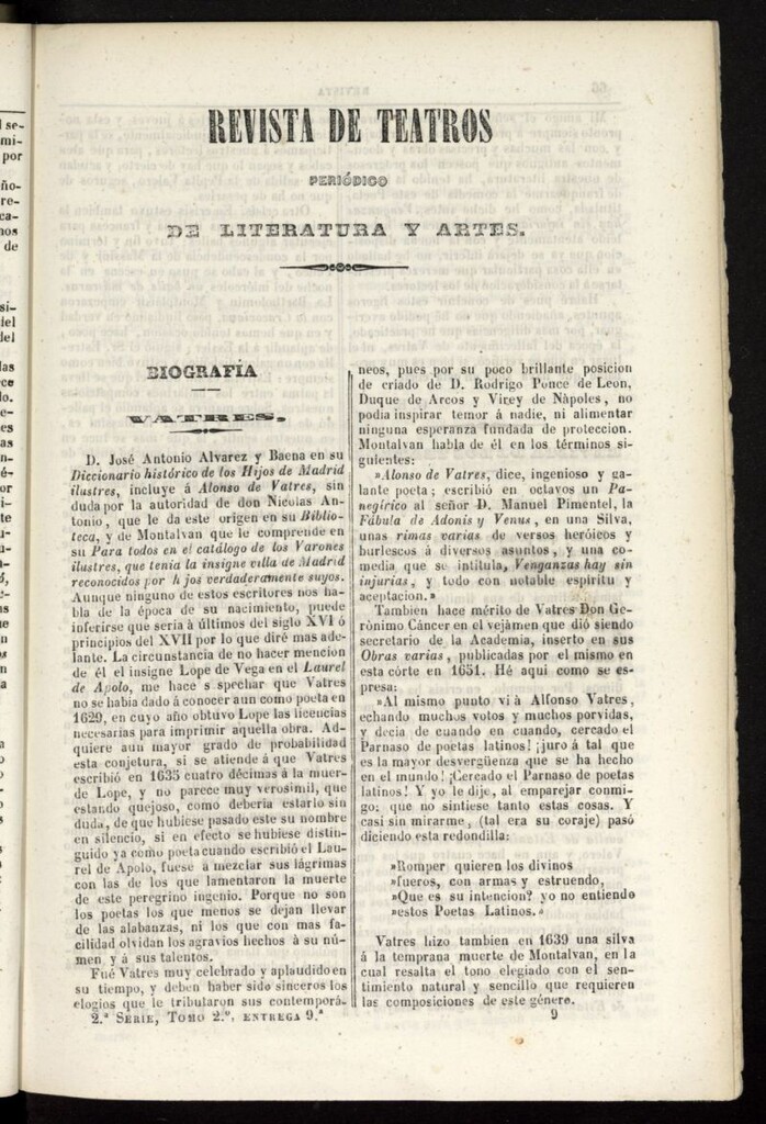 Miniatura de Revista de teatros: periodico semanal de literatura, sátira y bellas artes de 1842, 2ª serie, tomo II, 9ª entrega