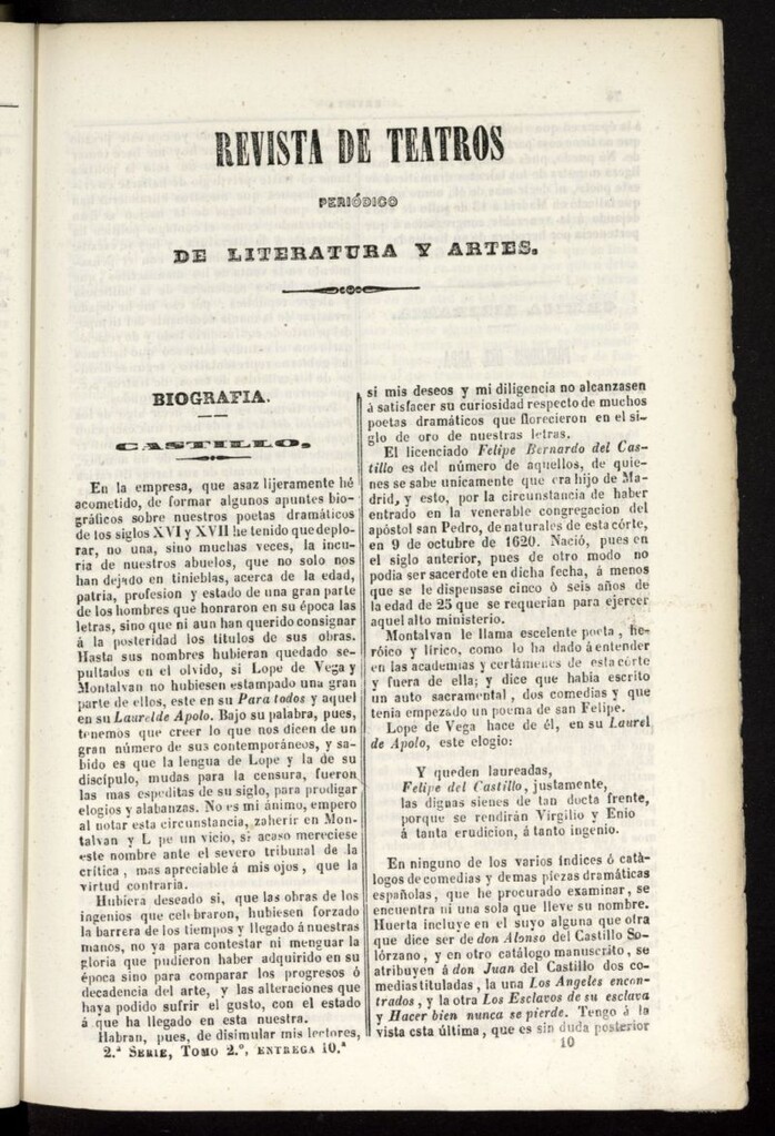 Miniatura de Revista de teatros: periodico semanal de literatura, sátira y bellas artes de 1842, 2ª serie, tomo II, 10ª entrega