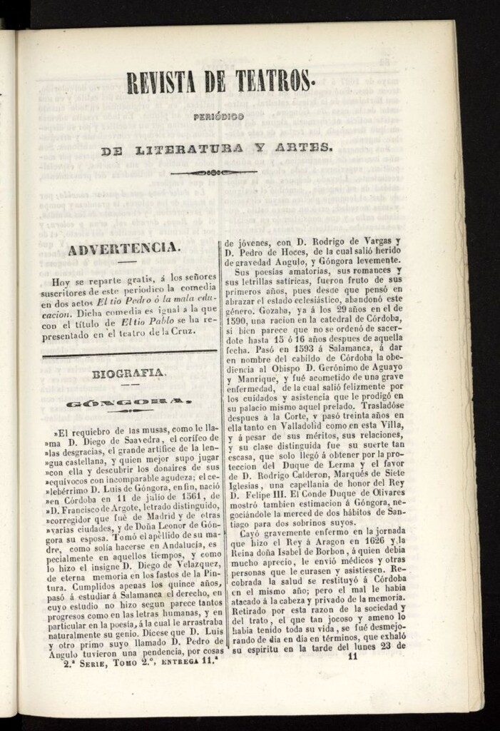 Miniatura de Revista de teatros: periodico semanal de literatura, sátira y bellas artes de 1842, 2ª serie, tomo II, 11ª entrega