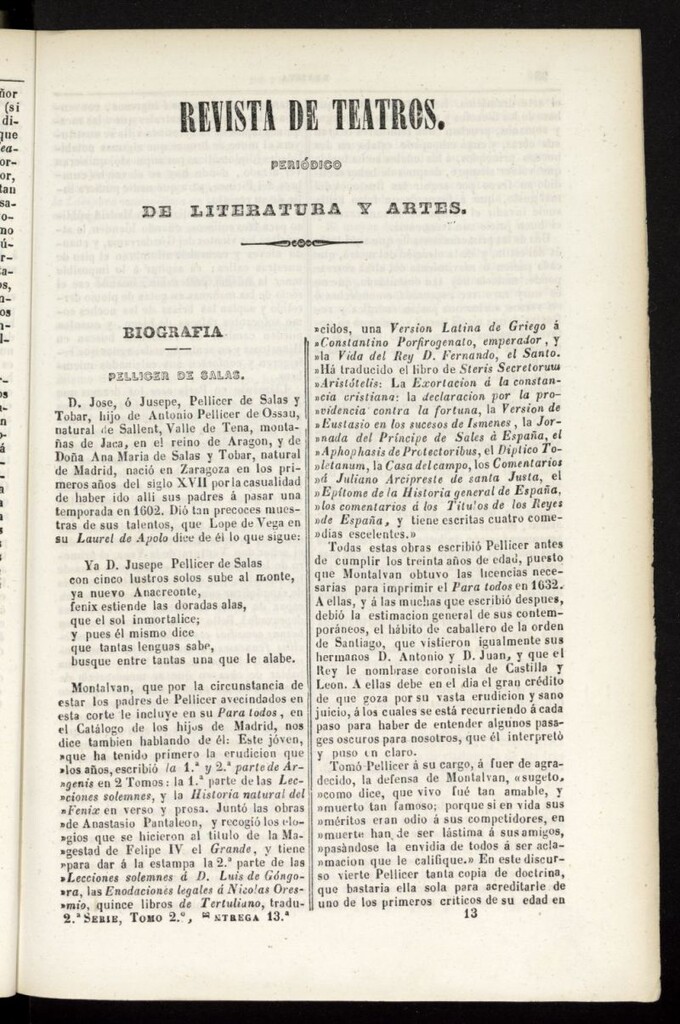 Miniatura de Revista de teatros: periodico semanal de literatura, sátira y bellas artes de 1842, 2ª serie, tomo II, 13ª entrega