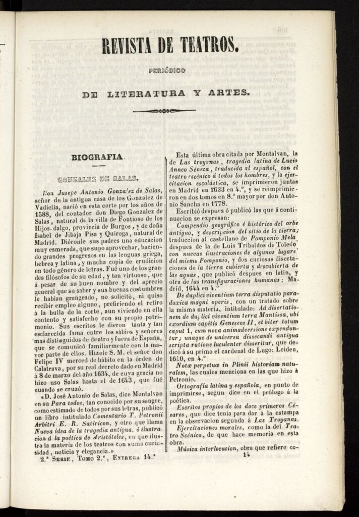 Miniatura de Revista de teatros: periodico semanal de literatura, sátira y bellas artes de 1842, 2ª serie, tomo II, 14ª entrega
