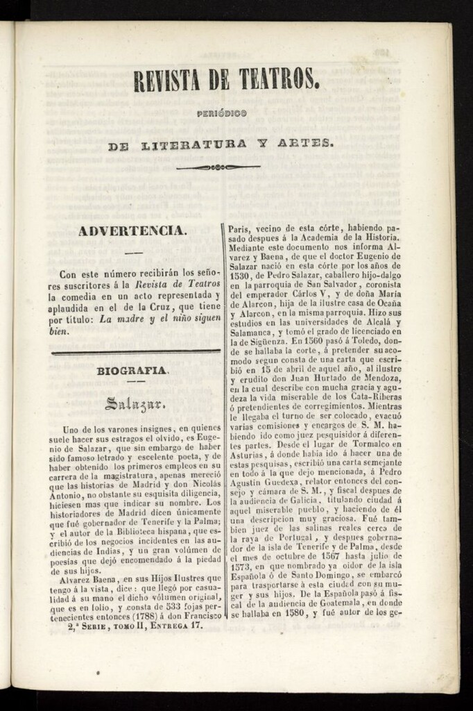 Miniatura de Revista de teatros: periodico semanal de literatura, sátira y bellas artes de 1842, 2ª serie, tomo II, 17ª entrega