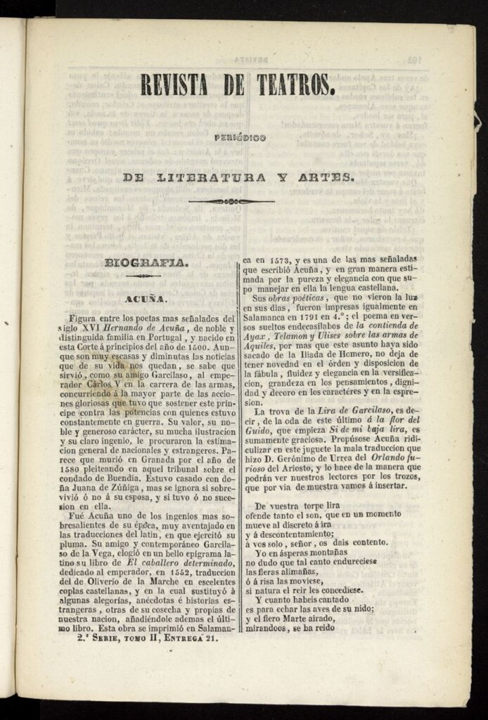 Miniatura de Revista de teatros: periodico semanal de literatura, sátira y bellas artes de 1842, 2ª serie, tomo II, 21ª entrega