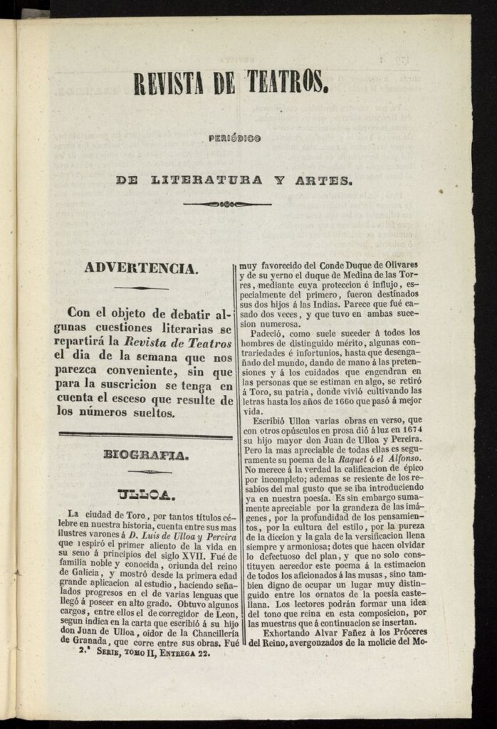 Miniatura de Revista de teatros: periodico semanal de literatura, sátira y bellas artes de 1842, 2ª serie, tomo II, 22ª entrega