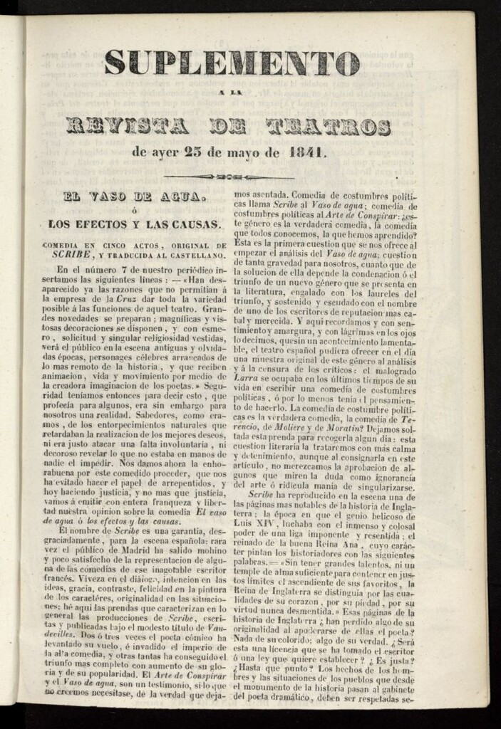 Miniatura de Revista de teatros: periodico semanal de literatura, sátira y bellas artes del 23 de mayo de 1841, suplemento al nº 8