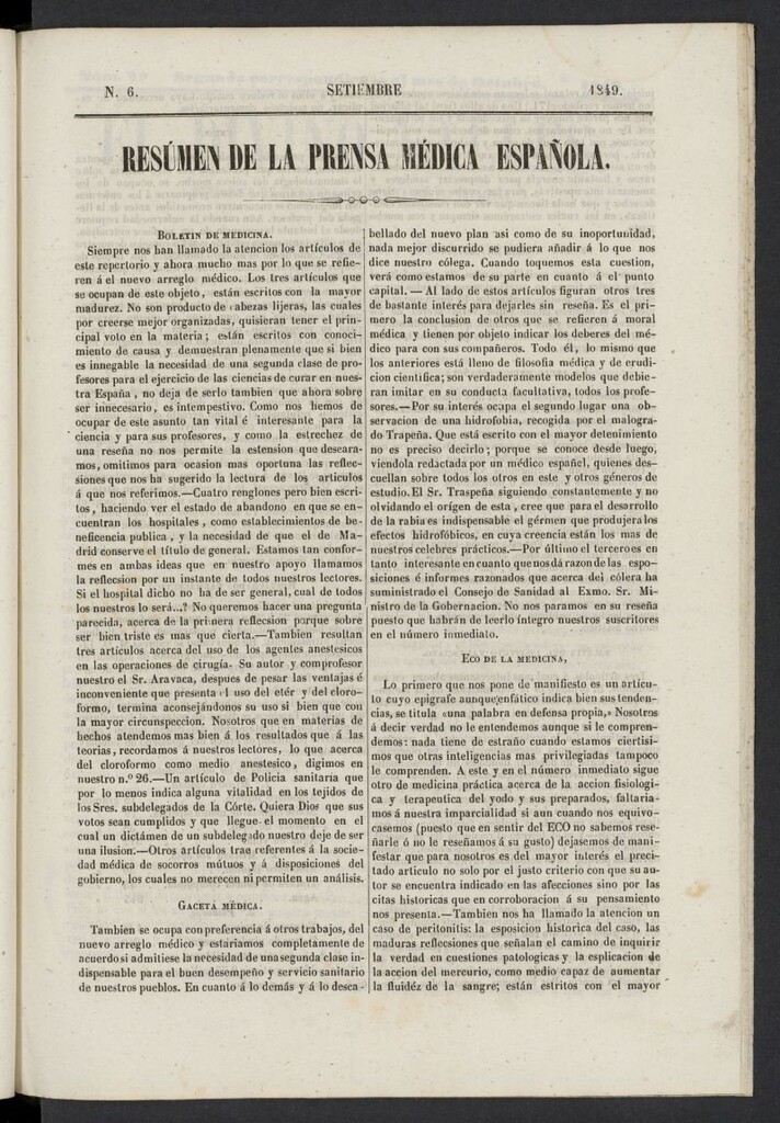 Miniatura de Resumen de la Prensa Médica Española de septiembre de 1849, nº 6 [sic]