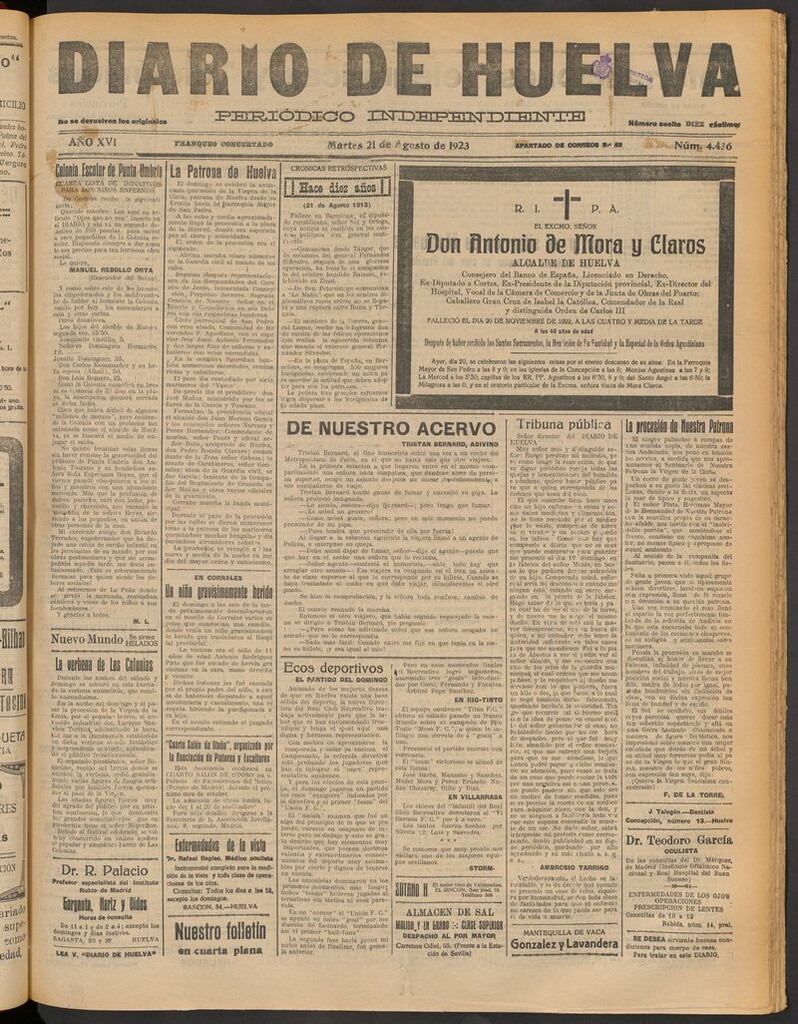 Miniatura de Diario de Huelva : periódico independiente del 21 de agosto de 1923