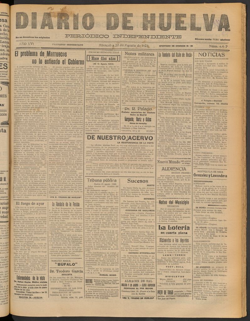Miniatura de Diario de Huelva : periódico independiente del 22 de agosto de 1923