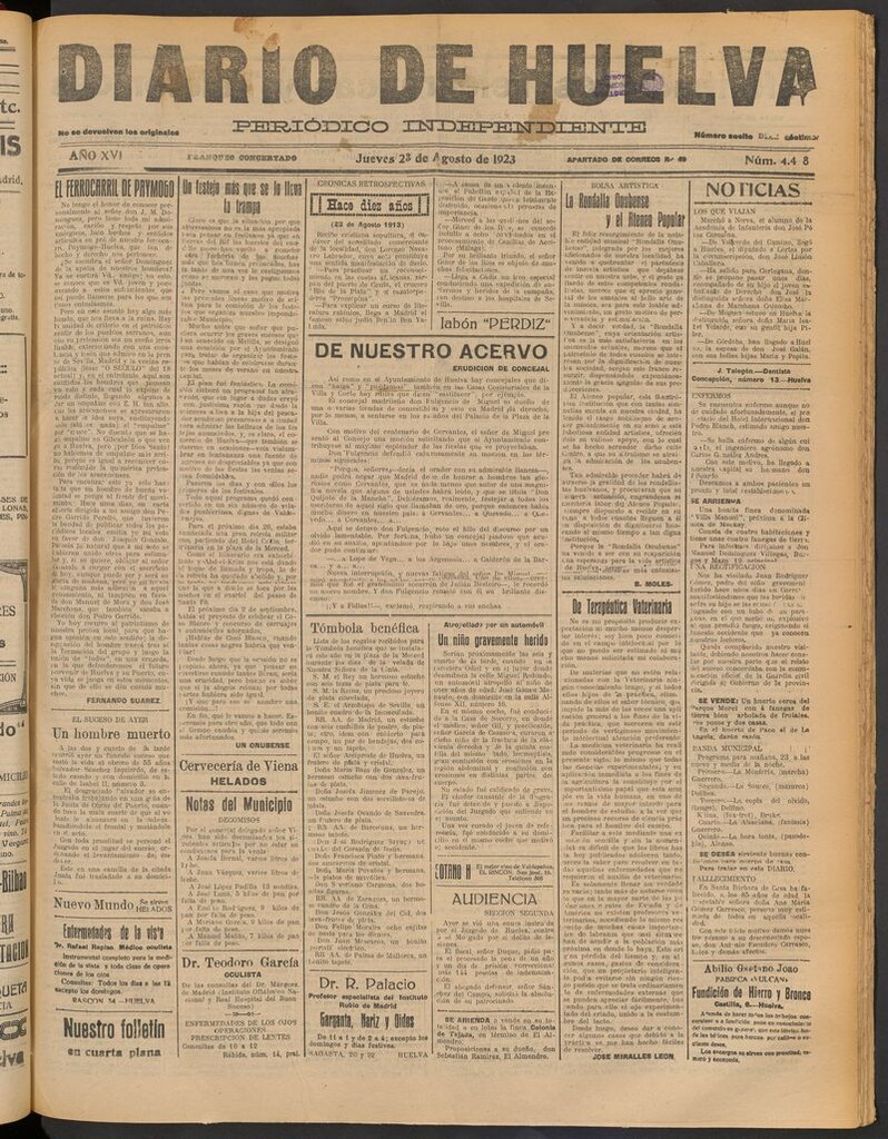 Miniatura de Diario de Huelva : periódico independiente del 23 de agosto de 1923