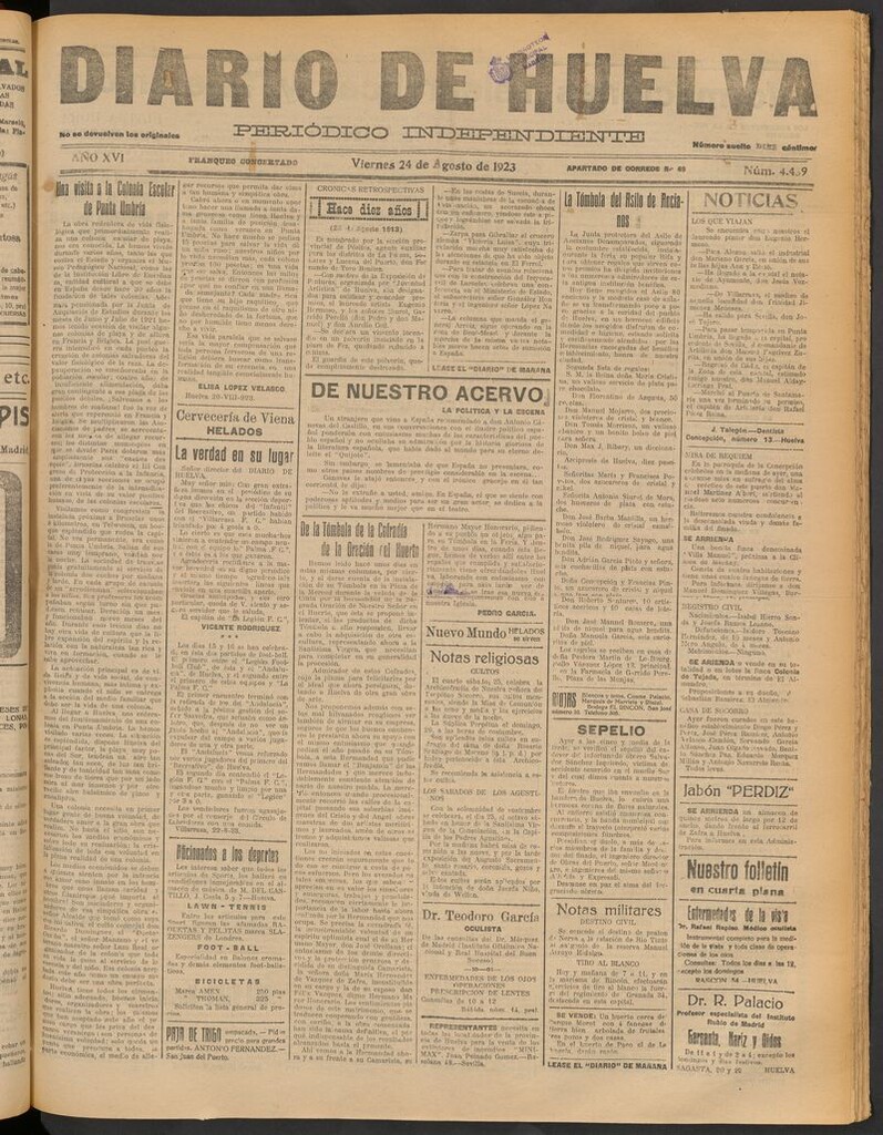 Miniatura de Diario de Huelva : periódico independiente del 24 de agosto de 1923