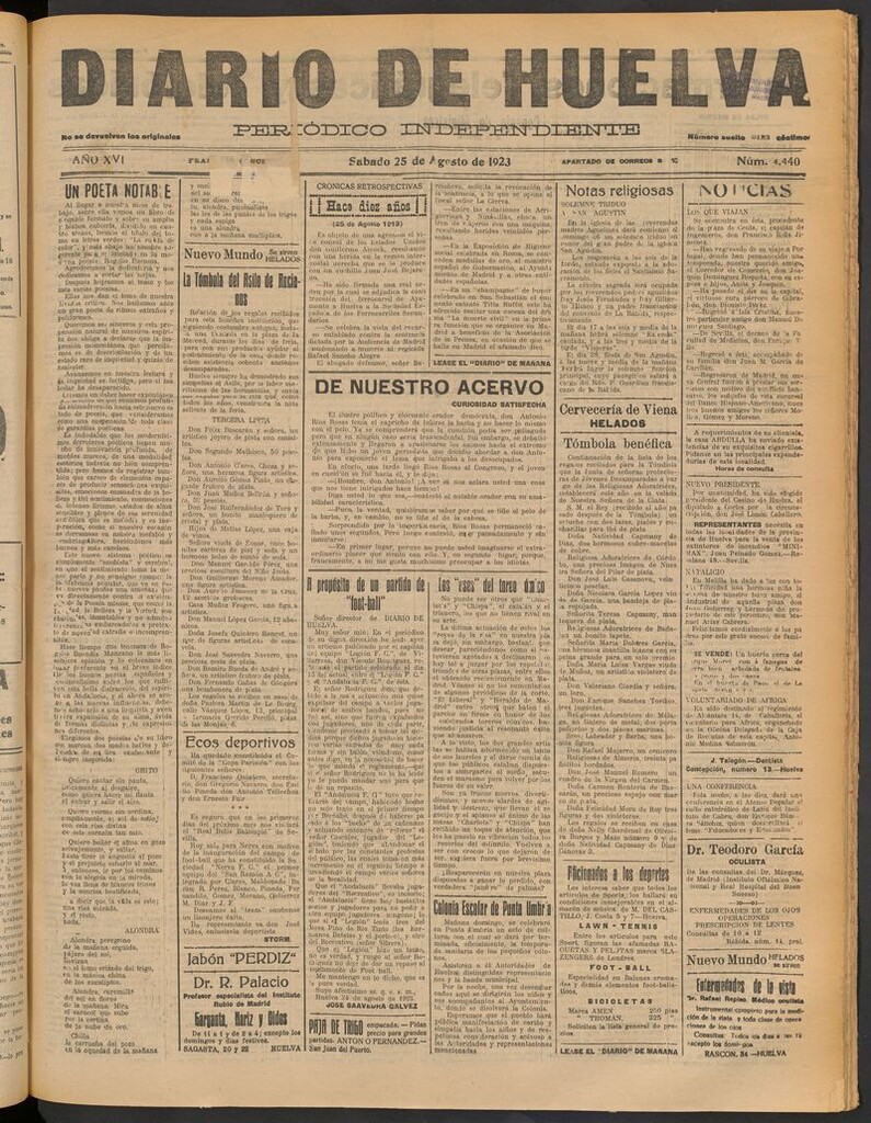 Miniatura de Diario de Huelva : periódico independiente del 25 de agosto de 1923