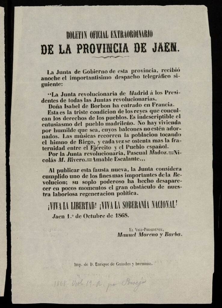 Miniatura de Boletín Oficial de la Provincia de Jaén del 1 de octubre de 1868