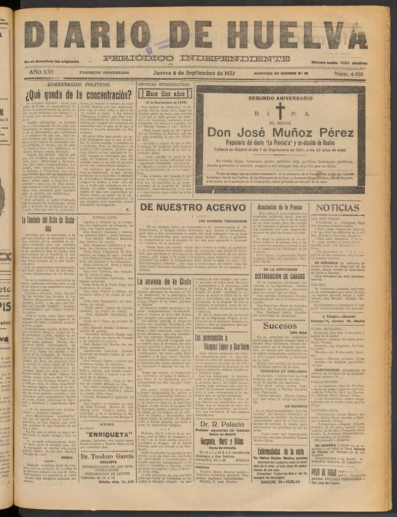Miniatura de Diario de Huelva : periódico independiente del 6 de septiembre de 1923