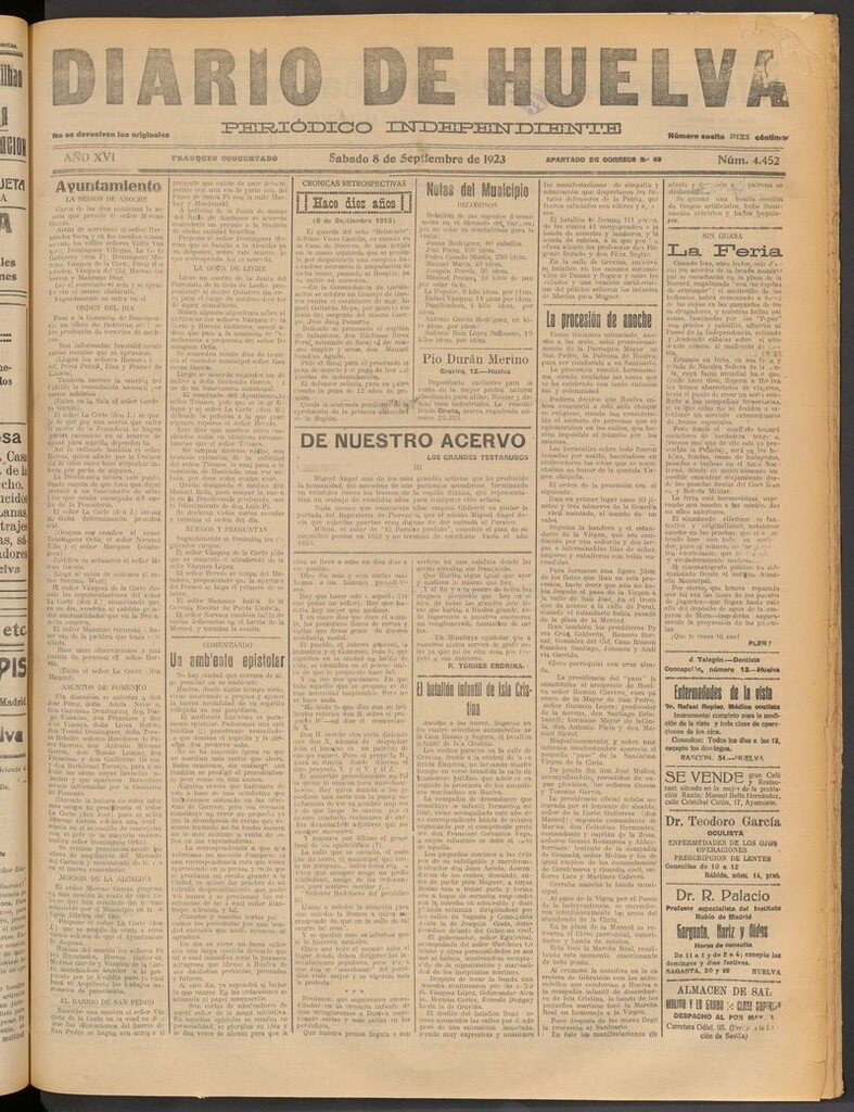 Miniatura de Diario de Huelva : periódico independiente del 8 de septiembre de 1923