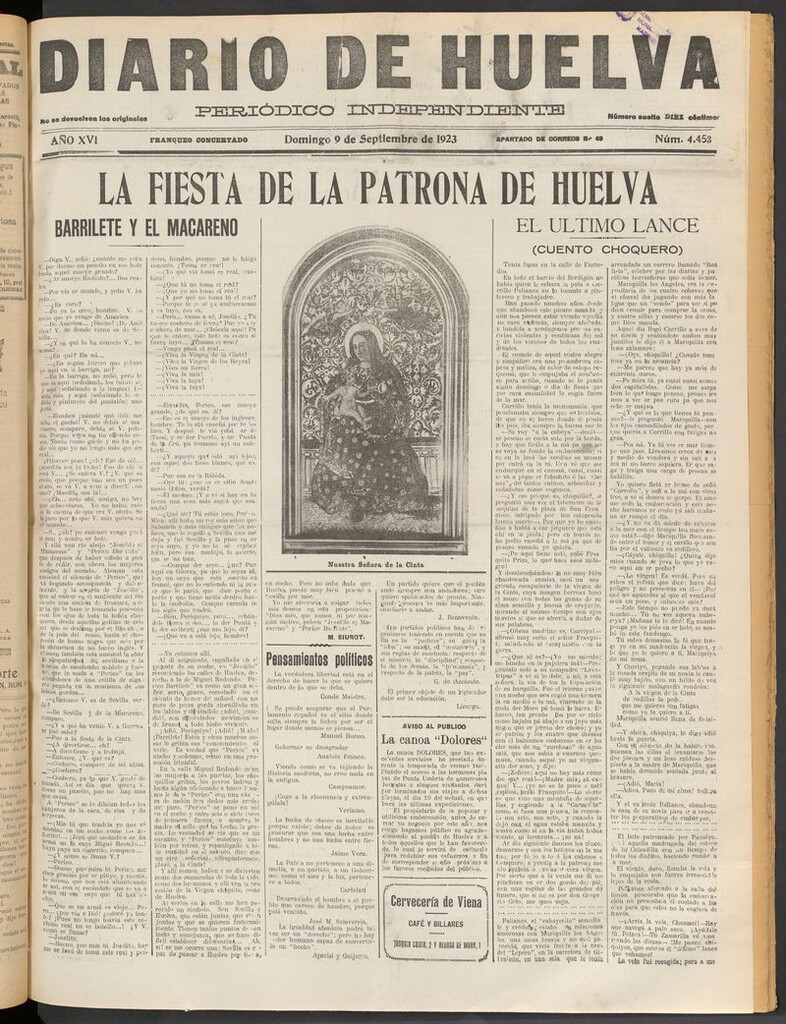 Miniatura de Diario de Huelva : periódico independiente del 9 de septiembre de 1923