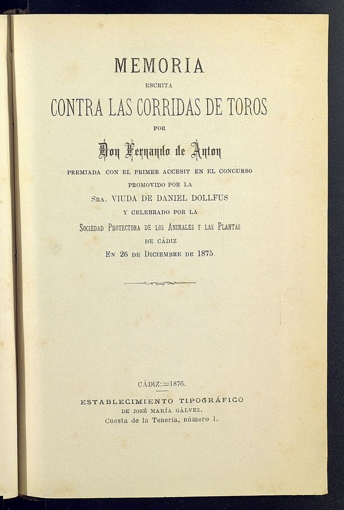 Miniatura de Boletín de la Sociedad Protectora de los Animales y las plantas de Cádiz del 26 de diciembre de 1875, tomo I