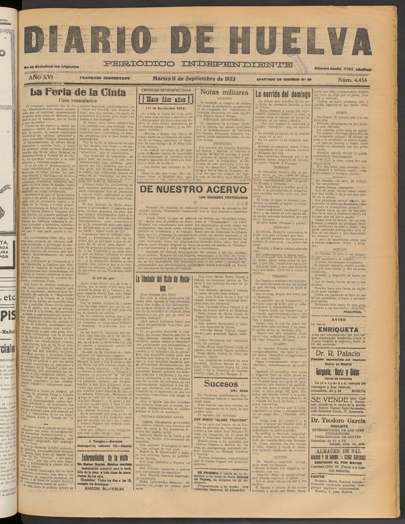 Miniatura de Diario de Huelva : periódico independiente del 11 de septiembre de 1923