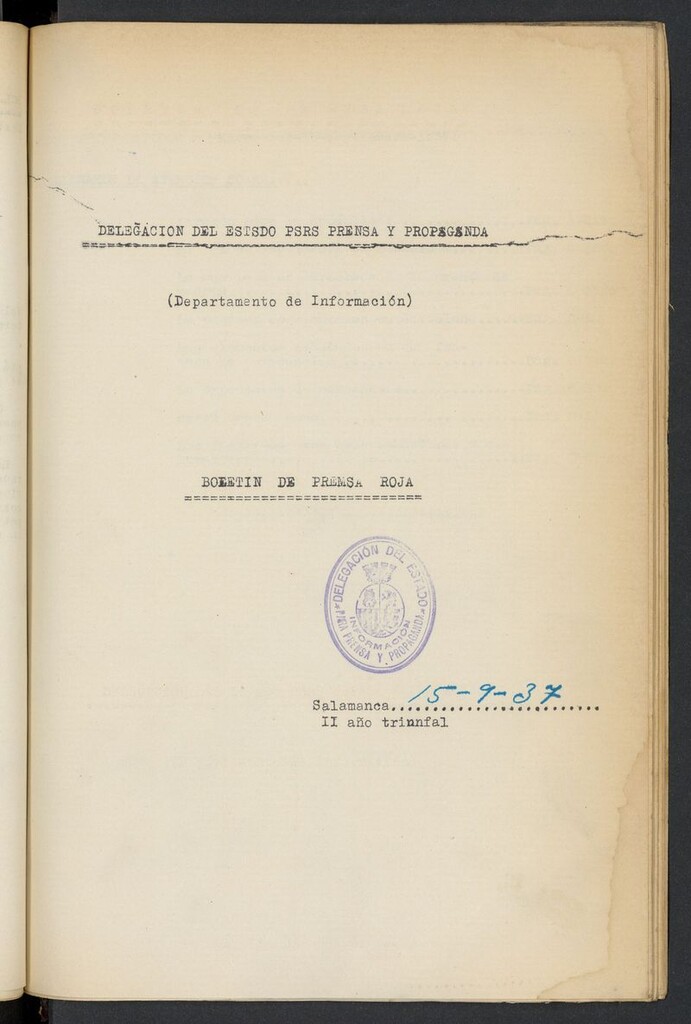 Miniatura de Boletín de Prensa Roja del 15 de septiembre de 1937