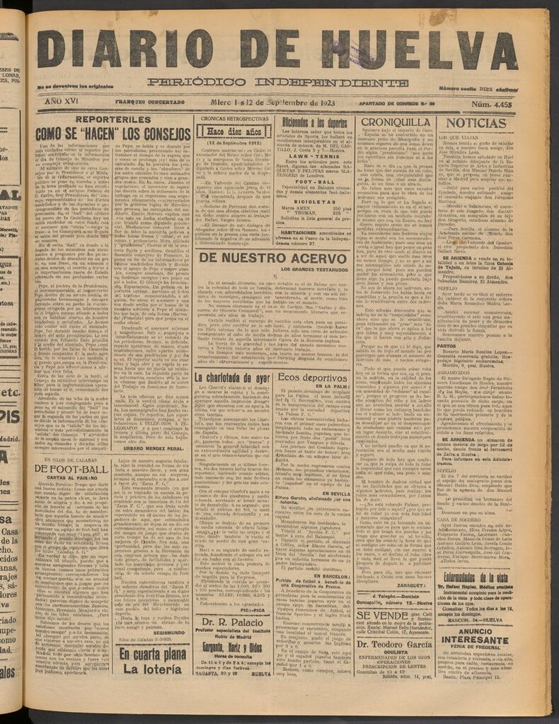 Miniatura de Diario de Huelva : periódico independiente del 12 de septiembre de 1923