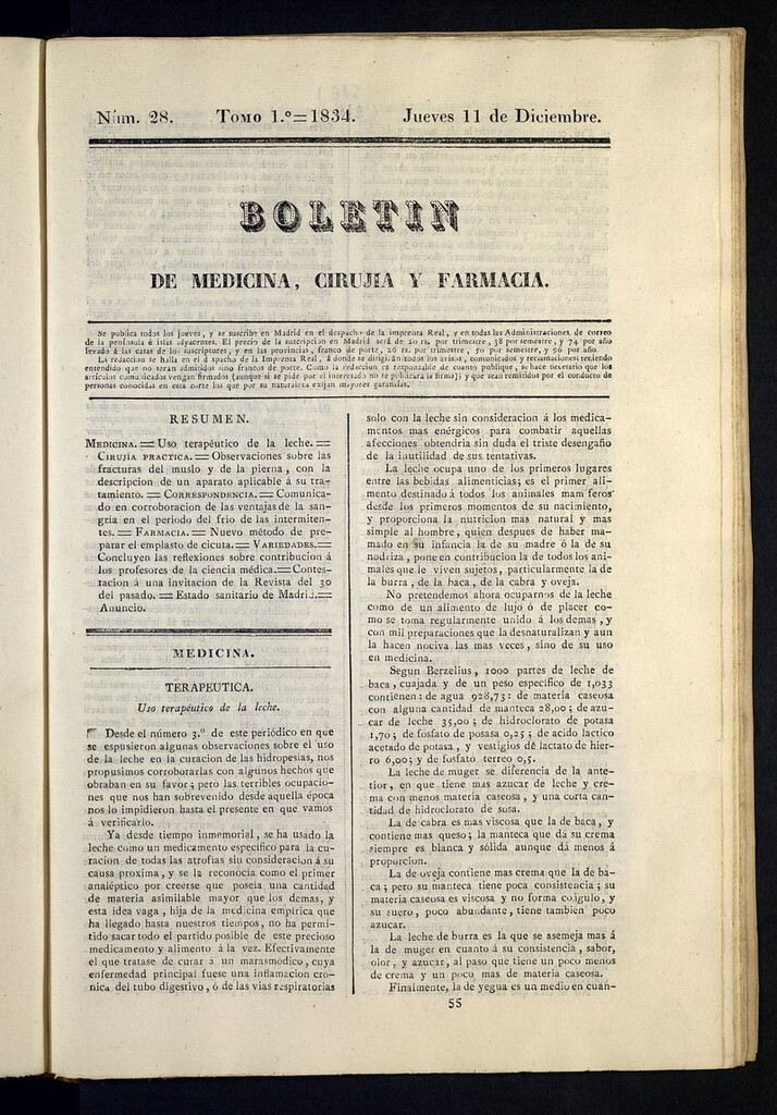 Miniatura de Boletín de Medicina, Cirugía y Farmacia del 11 de diciembre de 1834