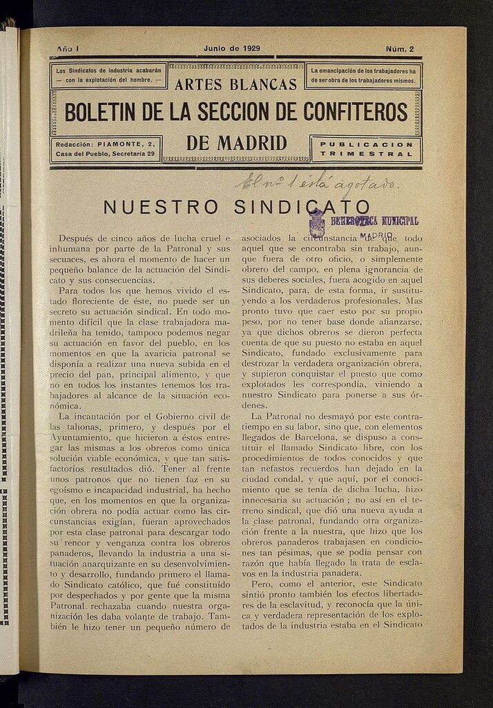 Miniatura de Boletín de la Sección de Confiteros de Madrid: Artes Blancas de junio de 1929