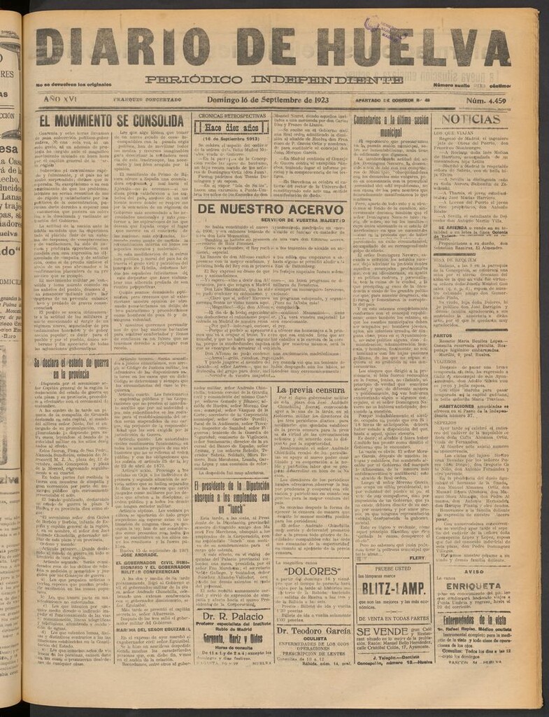 Miniatura de Diario de Huelva : periódico independiente del 16 de septiembre de 1923